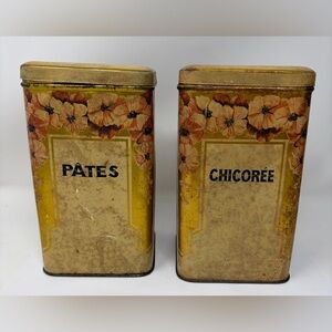 Antique French lithographed tin canisters, early 20th century - Poppies